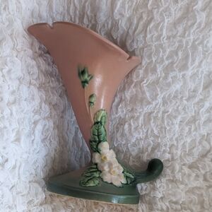 Roseville 144-8 White Rose 8" Cornucopia Vase!